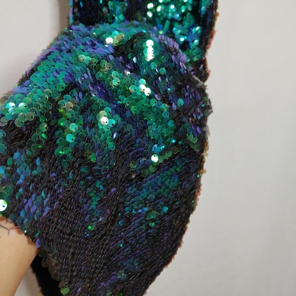 Dress the Population Gabrielle Sequin‎ Mini Dress Open Back Blue Green Purple XS - Picture 5 of 9